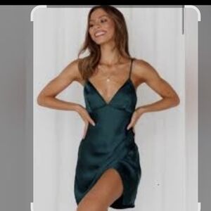 Hello Molly Emerald Green Satin Slip Party Dress Sz 2